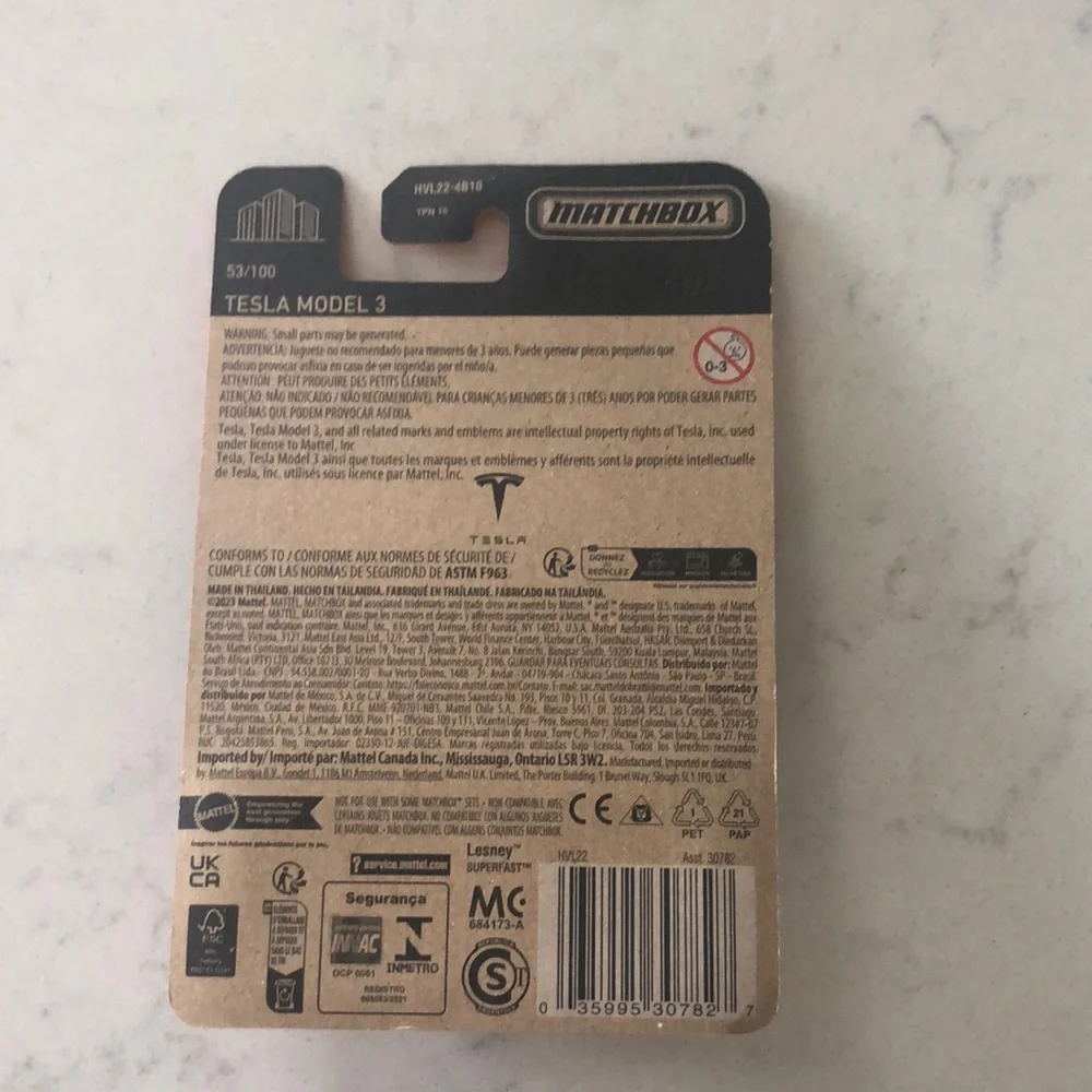 Matchbox White Tesla Model 3 Toy Car